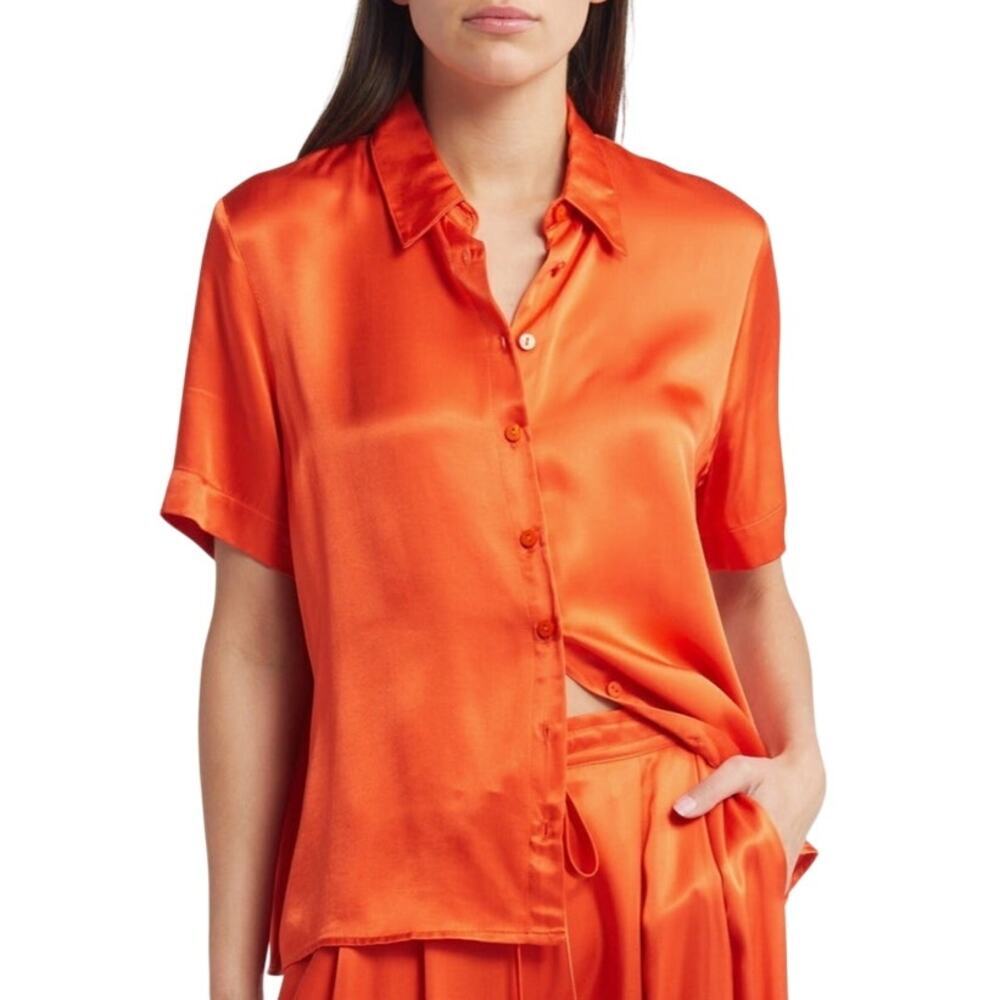 Nation LTD Women's Odin Satin Resort Shirt Orange Size XS. NEW!